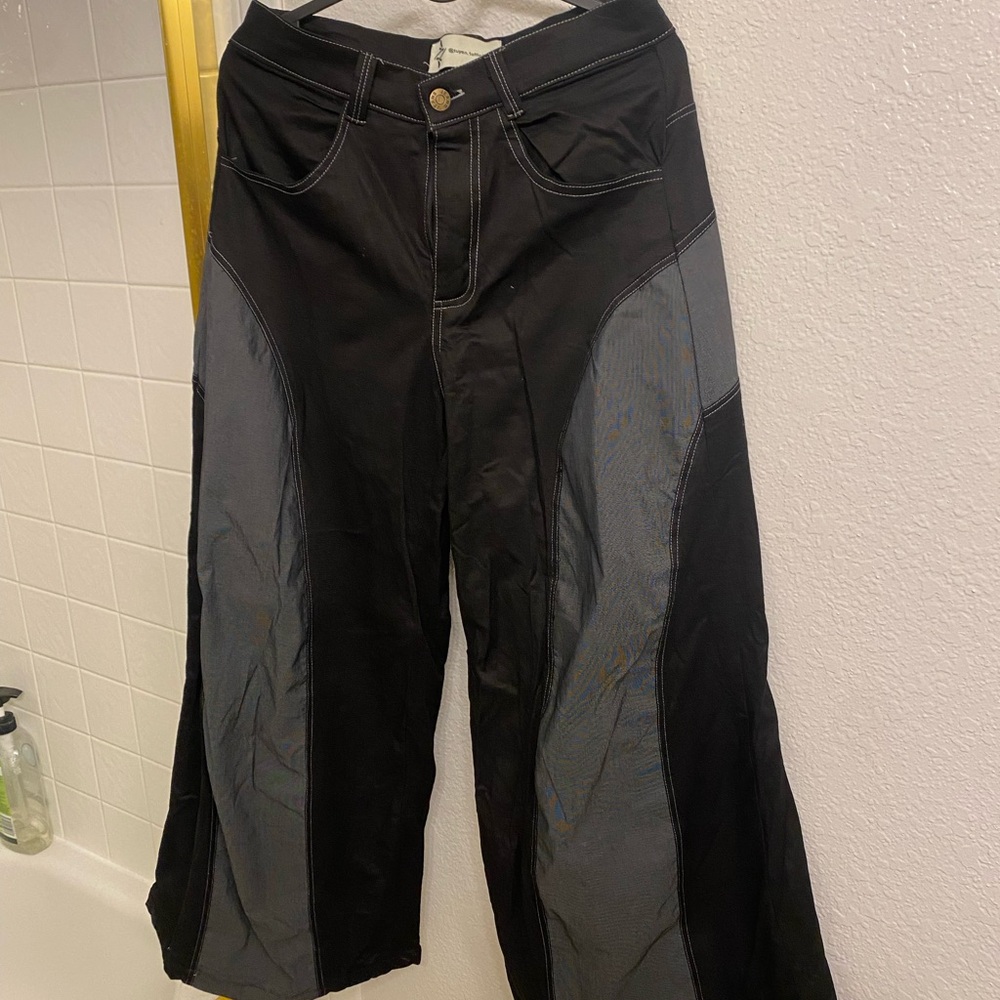 Black and Gray Wide-Leg Pants